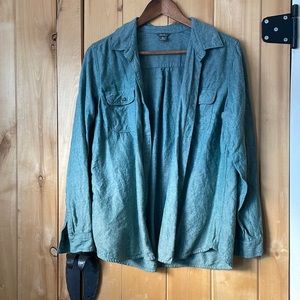 EDDIE BAUER / Super Soft Cotton & Tencel Button Up Shirt / Size L / Green/Blue